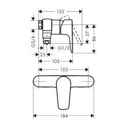 HansGrohe Talis E Tek Kollu Duş Bataryası Aplike, Merkez Mesafe 15.3 Cm - 71761000 - 2