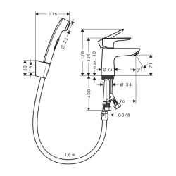 HansGrohe Talis E Tek Kollu Lavabo Bataryası Bidette El Duşu Ve 160 Cm Duş Hortumu İle - 71729000 - 2