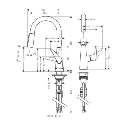 HansGrohe Talis M51 Tek Kollu Eviye Bataryası 160, Çekilebilir El Duşu, 2Jet - 72815000 - 2