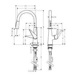 HansGrohe Talis M51 Tek Kollu Eviye Bataryası 200, Çekilebilir El Duşu, 2Jet - 72813800 - 2