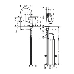 HansGrohe Talis M51 Tek Kollu Eviye Bataryası 200, Çekilebilir El Duşu, 2Jet, Sbox - 73851000 - 2