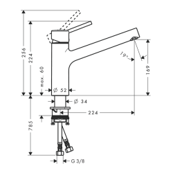 HansGrohe Talis M52 Tek Kollu Eviye Bataryası 170, 1Jet - 32851000 - 2