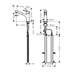 HansGrohe Talis M52 Tek Kollu Eviye Bataryası 170, Çekilebilir El Duşu, 2Jet, Sbox - 73860800 - 2