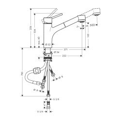 HansGrohe Talis M52 Tek Kollu Eviye Bataryası 170, Düşük Basınçlı Isıtıcılar İçin, Çekilebilir El Duşu, 2Jet - 32842000 - 2