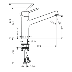 HansGrohe Talis M52 Tek Kollu Eviye Bataryası 170, Eco, 1Jet - 32857000 - 2