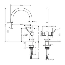 HansGrohe Talis M54 Tek Kollu Eviye Bataryası 220, Açma - Kapama Valfi, 1Jet - 72805000 - 2