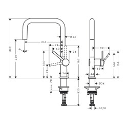 HansGrohe Talis M54 Tek Kollu Eviye Bataryası U 220, Eco, 1Jet - 72844000 - 2