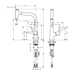 HansGrohe Talis Select M51 Tek Kollu Eviye Bataryası 220, Çekilebilir Gaga, 1Jet - 72822800 - 2