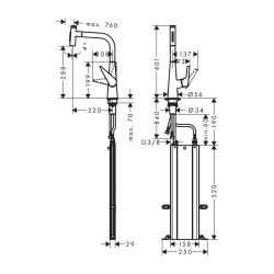 HansGrohe Talis Select M51 Tek Kollu Eviye Bataryası 300, Çekilebilir El Duşu, 2Jet, Sbox - 73867000 - 2