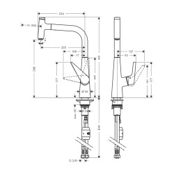 HansGrohe Talis Select M51 Tek Kollu Eviye Bataryası 300, Çekilebilir Gaga, 1Jet - 72821000 - 2