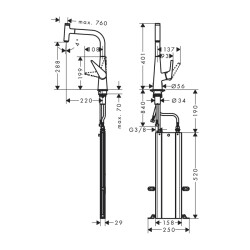 HansGrohe Talis Select M51 Tek Kollu Eviye Bataryası 300, Çekilebilir Gaga, 1Jet, Sbox - 73853000 - 2