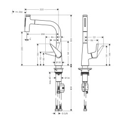 HansGrohe Talis Select M51 Tek Kollu Eviye Bataryası Çekilebilir El Duşu İle - 72824800 - 2