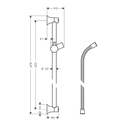 HansGrohe Unica Duş Barı Klasik 65 Cm, Duş Hortumu İle - 27617000 - 2