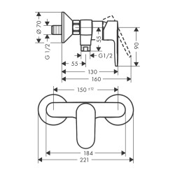 HansGrohe Vernis Blend Tek Kollu Duş Bataryası Aplike Montaj, 2 Akışlı - 71646000 - 2