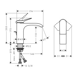 HansGrohe Vivenis Tek Kollu Lavabo Bataryası 110 Kumandalı - 75020700 - 2