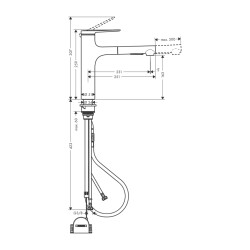 HansGrohe Zesis M33 Tek Kollu Eviye Bataryası, 160, Çekilebilir El Duşu,2Jet, Sbox Lite - 74804000 - 2