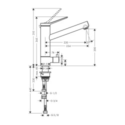 HansGrohe Zesis M33 Tek Kollu Eviye Bataryası, 200, Açma - Kapama Valfi, Coolstart, 1Jet - 74807000 - 2