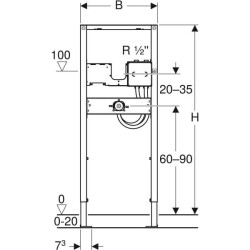 Lavabo için Geberit Duofix lavabo elemanı, 130 cm, sıva altı fonksiyon kutulu elektronik ankastre batarya, abdest için: B=50cm, H=130cm, T=7cm - 3